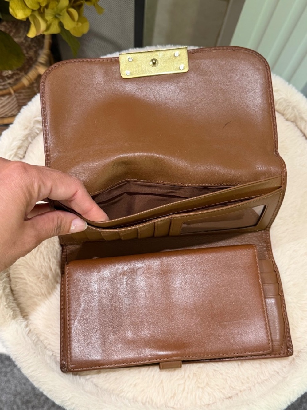 Coach Kristin Leather Checkbook Flap Wallet in Antique Brown - Picture 3 of 11